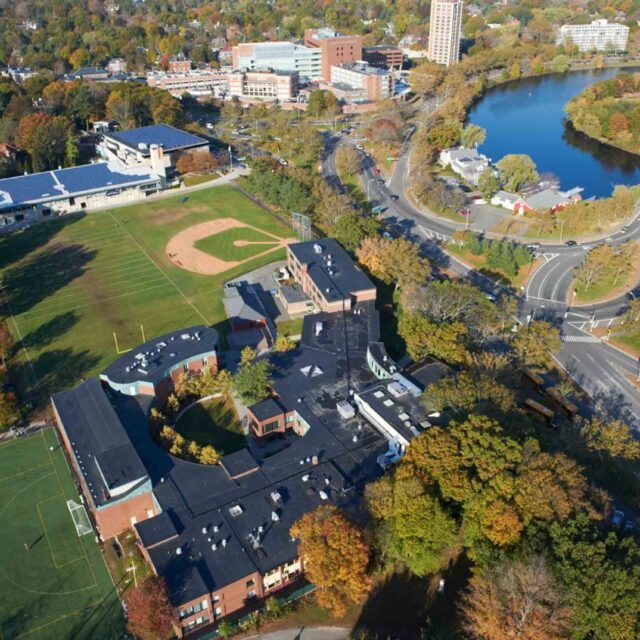 Aerial campus view.